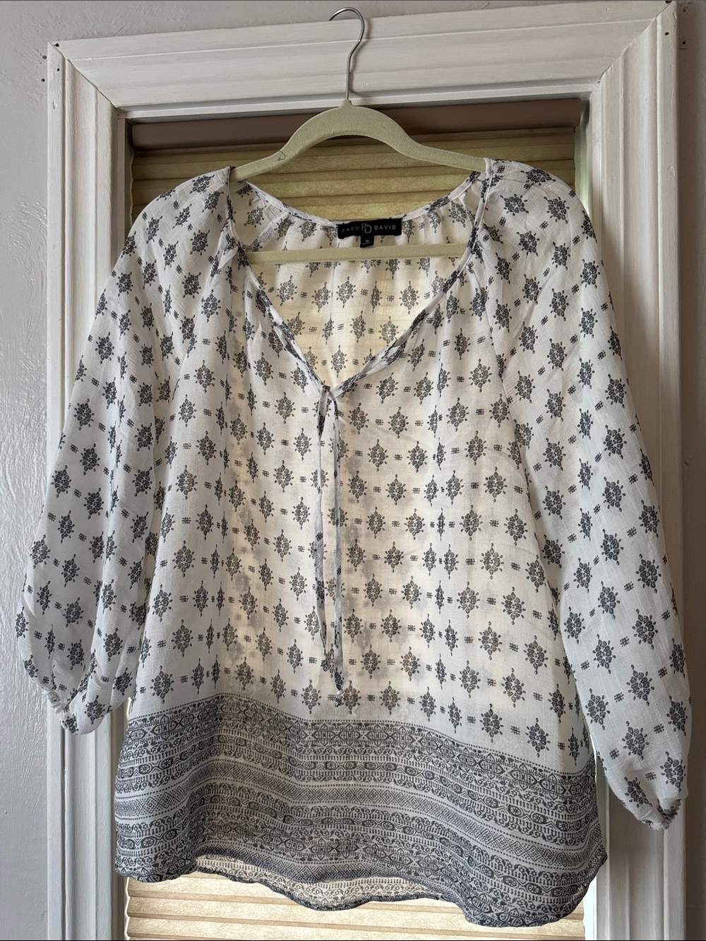 Fred David White and Gray Printed Tunic Top